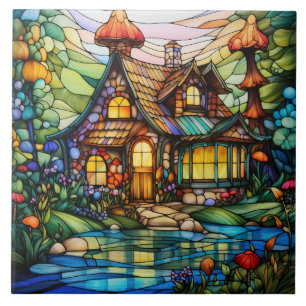 Häuschen Buntglas Fliese