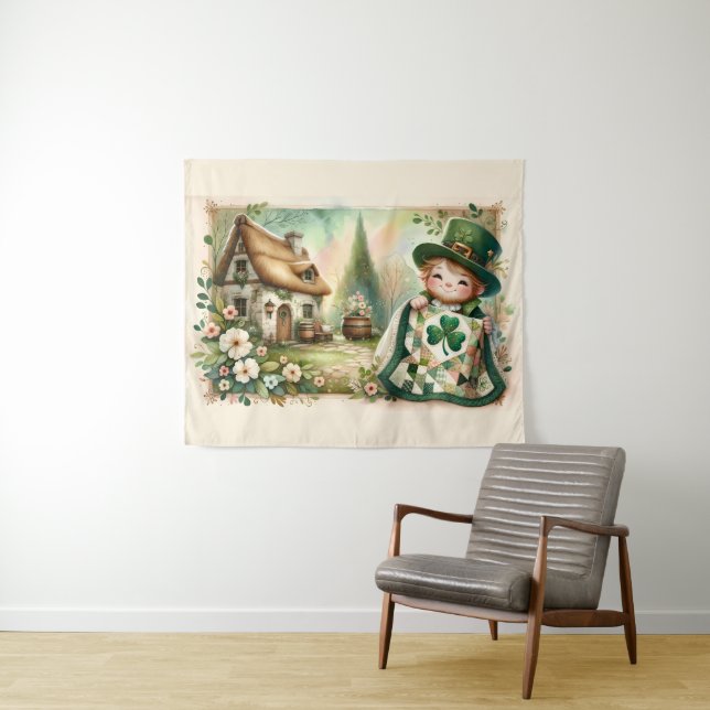 Häuschen Kobold Patchwork-Quilt Szene Wandteppich (Beispiel (Horizontal))