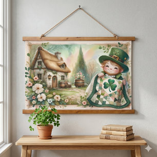Häuschen Kobold Patchwork Quilt Szene Wandteppich Mit Holzrahmen