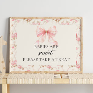 Häuschen mit rosa Schleife Baby Shower Süßigkeiten Poster
