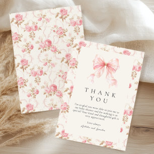 Häuschen mit rosa Schleife Blumen Baby Shower Dank Karte