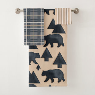 Häuschen-schwarzer Bär Badhandtuch Set