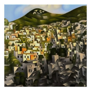 Häuser am Hang - Abstrakte Kunst Fethiye Poster