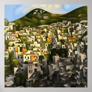 Häuser auf der Hillside - Abstrakte Kunstfertigkei Poster
