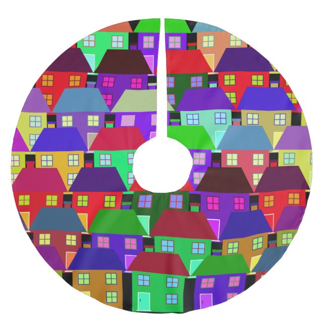 HÄUSER FARBHAFTE ZUHAUSE COMMUNITY POLYESTER WEIHNACHTSBAUMDECKE (Vorderseite)