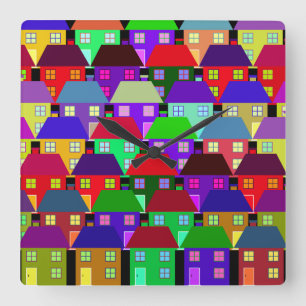 HÄUSER FARBHAFTE ZUHAUSE COMMUNITY QUADRATISCHE WANDUHR