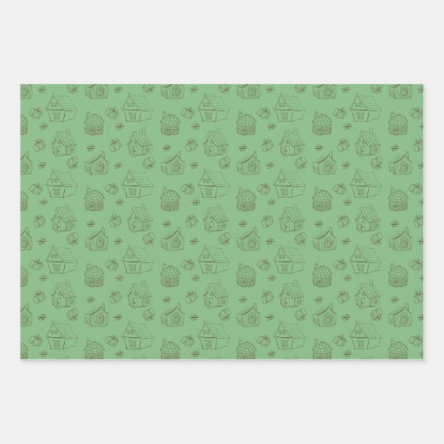 Häuser Geschenkpapier Set (Vorderseite)