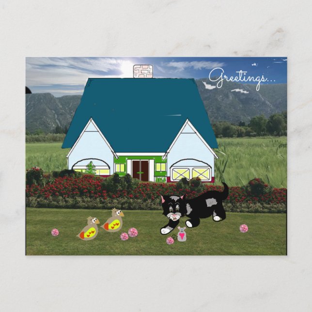 Häuser mit Postkarte für Tiere (Vorderseite)