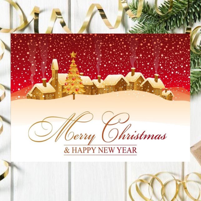 Häuser mit Schnee Frohe Weihnachtskarte Karte (Von Creator hochgeladen)