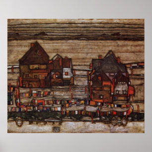 Häuser mit Wäsche von Egon Schiele Poster