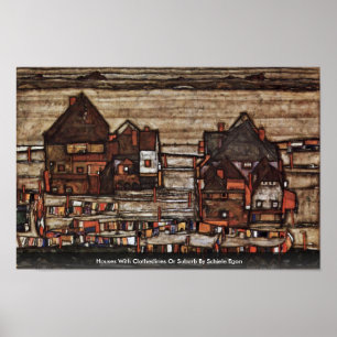 Häuser mit Wäscheständer oder Vororte von Schiele Poster