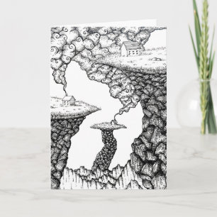 Häuser und Klippen Feder und Tinte Kunst Grußkarte Karte