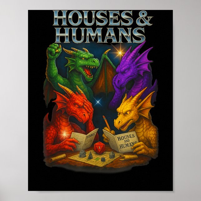 Häuser Und Menschen Lustiger Neuheiten-Rpg-Gamer M Poster (Vorne)