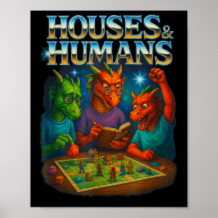 Häuser und Menschen Lustiges Gaming-RPG-Gamer Männ Poster