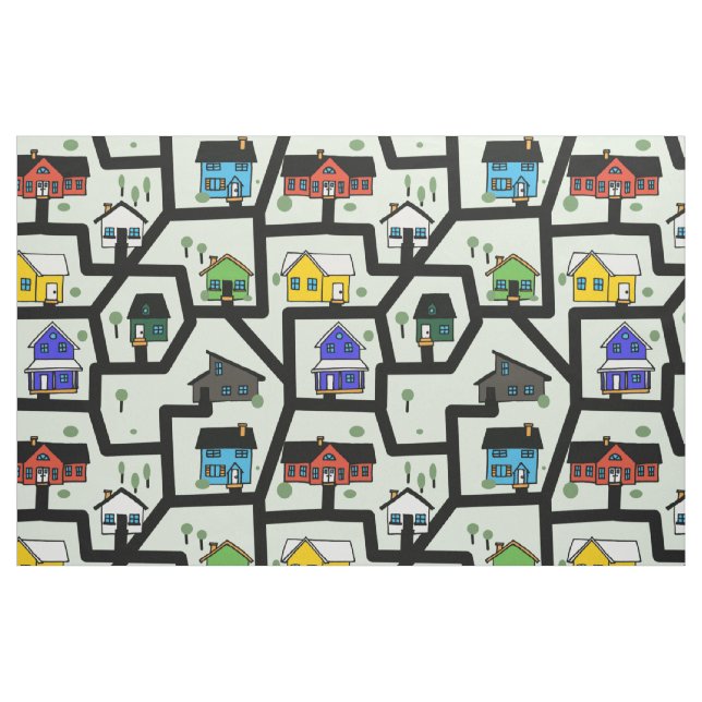 Häuser und Straßenmuster Stoff (Fat Quarter (45,7 x 55,9 cm))