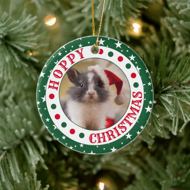 Häuserkaninchen | Hoppy Christmas Foto Keramik Ornament (Baum)