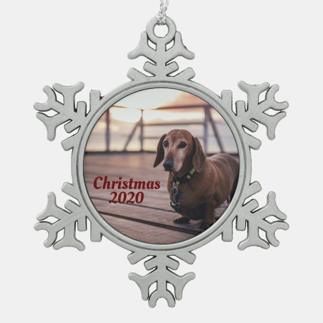 Hausfotografie, Weihnachten 2020, Personalisiert Schneeflocken Zinn-Ornament (Vorderseite)