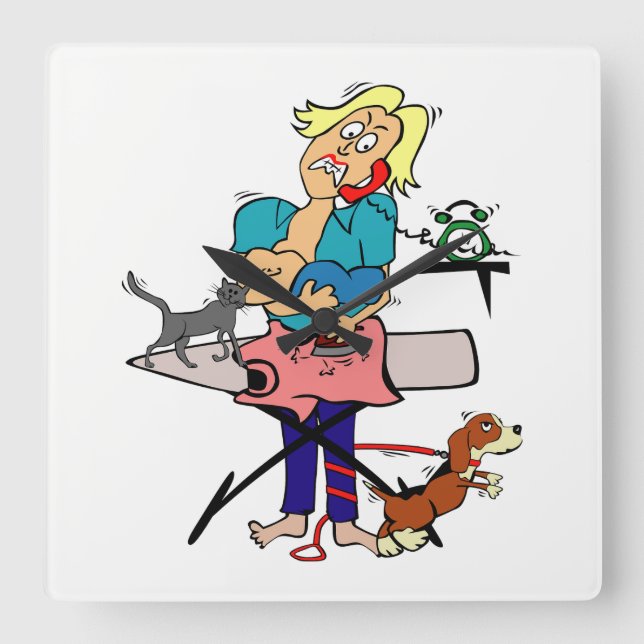Hausfrau Quadratische Wanduhr (Vorderseite)