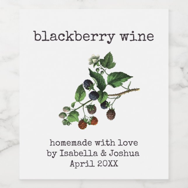 Hausgemacht mit Liebe BlackBerry Wine Weinetikett (Einzelnes Label)
