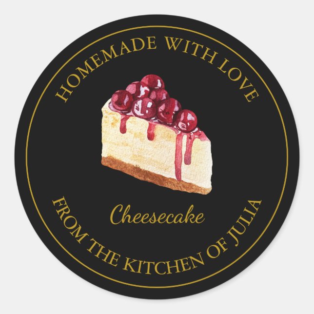 hausgemacht mit Liebe Cheesecake Label | Schwarz Runder Aufkleber (Vorderseite)