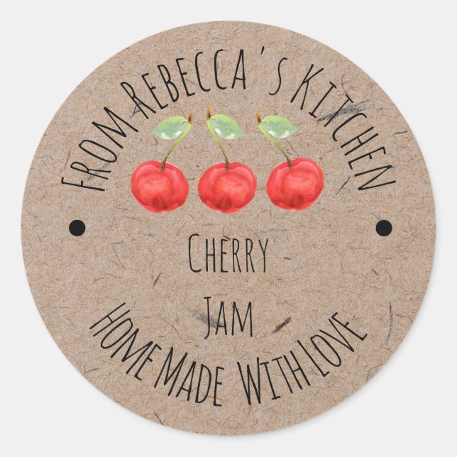hausgemacht mit Liebe Cherry-Marmelade-Label Runder Aufkleber (Vorderseite)