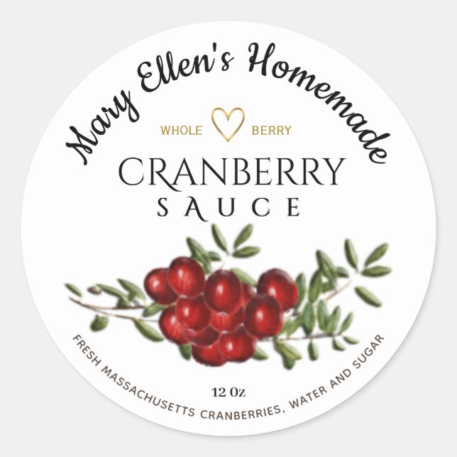 Hausgemacht mit LIEBE Cranberry Sauce Label Runder Aufkleber (Vorderseite)