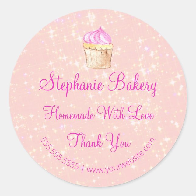 Hausgemacht mit Liebe| Cup Cake Bakery Pink Glitze Runder Aufkleber (Vorderseite)