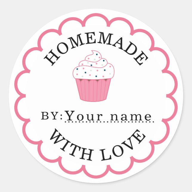hausgemacht mit Liebe cupcake pink Runder Aufkleber (Vorderseite)