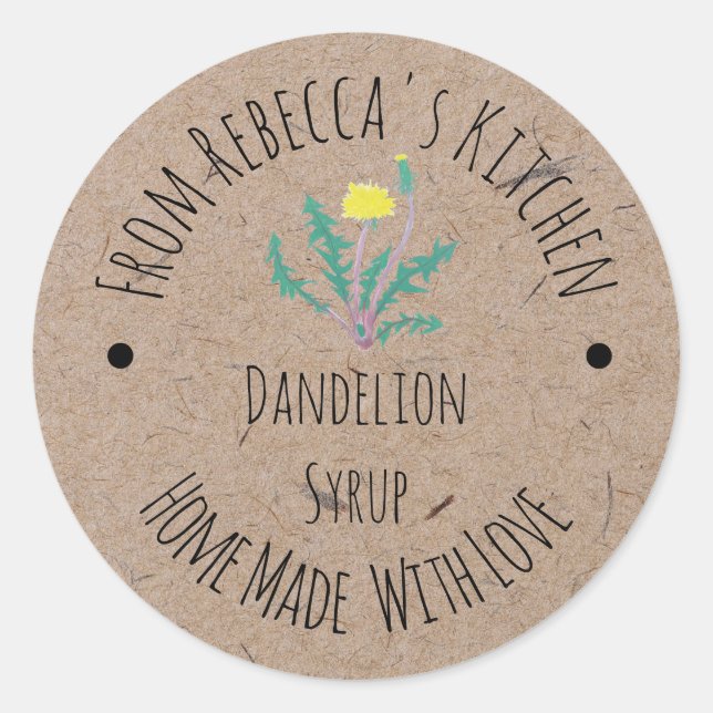 hausgemacht mit Liebe Dandelion Sirup Label Runder Aufkleber (Vorderseite)