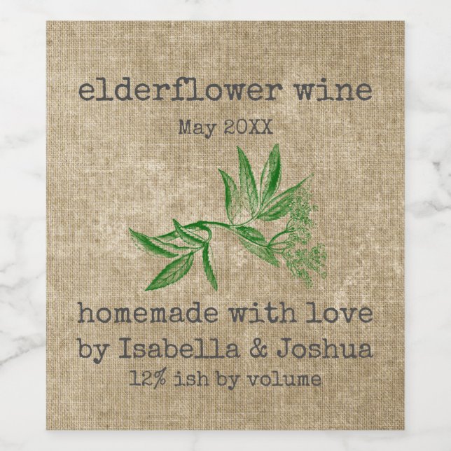 Hausgemacht mit Liebe Elderblume Weinetikett (Einzelnes Label)