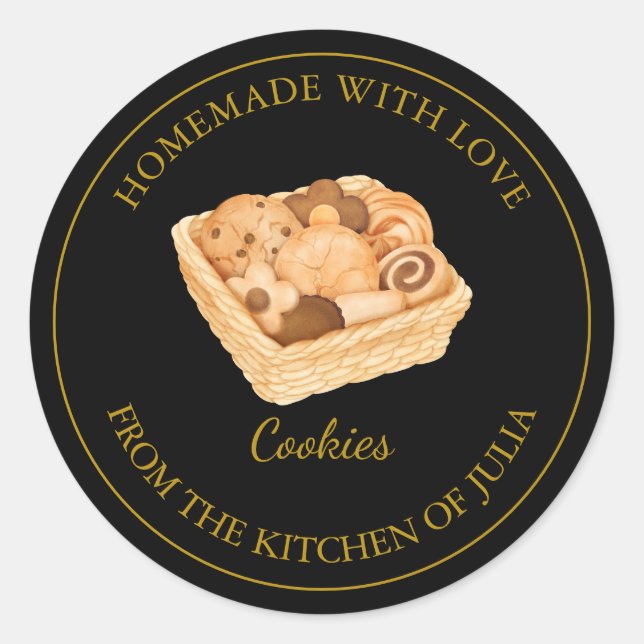 Hausgemacht mit Liebe Frische Cookies Label | Schw Runder Aufkleber (Vorderseite)