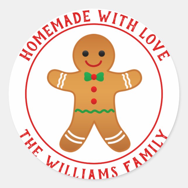 Hausgemacht mit Liebe - Gingerbrei Mann Weihnachte Runder Aufkleber (Vorderseite)