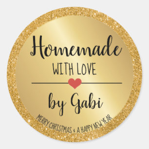 Hausgemacht mit Liebe Gold Glitzer Urlaubssafel cl Runder Aufkleber