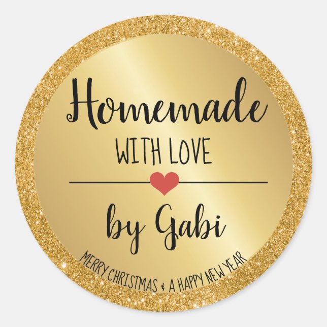 Hausgemacht mit Liebe Gold Glitzer Urlaubssafel cl Runder Aufkleber (Vorderseite)