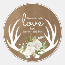 Hausgemacht mit Liebe Kraft Paper Boho Antler Runder Aufkleber