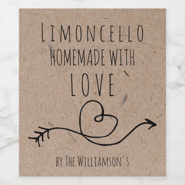 Hausgemacht mit Liebe Limoncello Kraft Paper Weinetikett (Einzelnes Label)