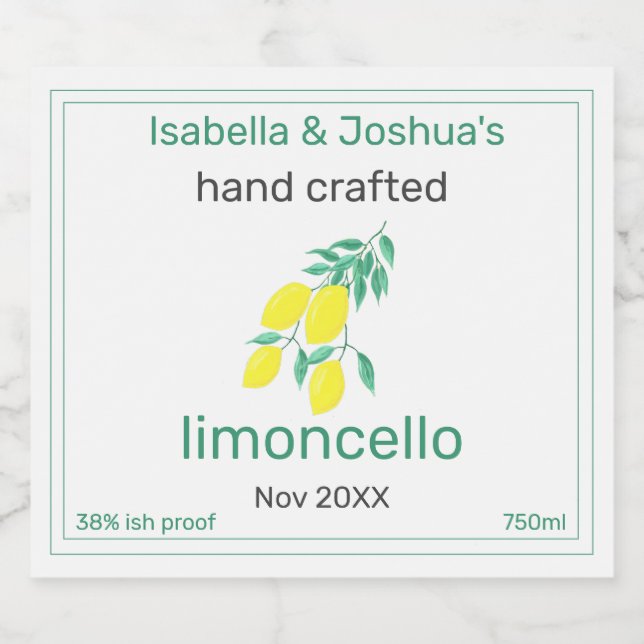 Hausgemacht mit Liebe limoncello label Alkoholflaschenetikett (Einzelnes Label)