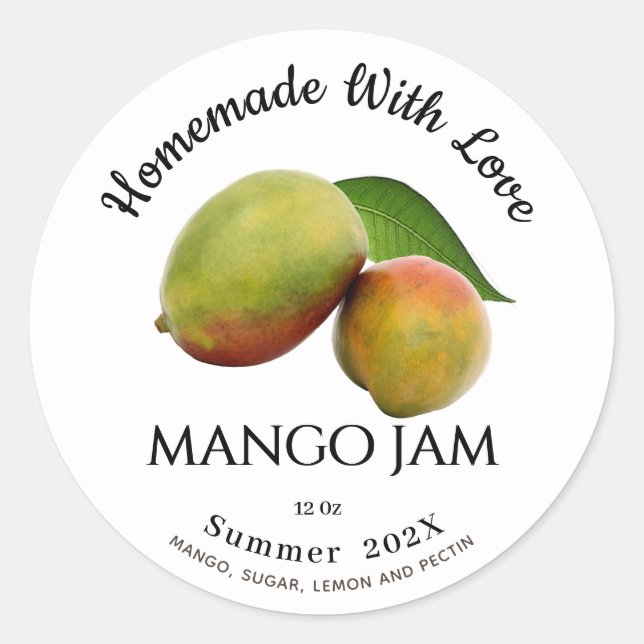 Hausgemacht mit Liebe Mango Jam Sommer 202X Runder Aufkleber (Vorderseite)