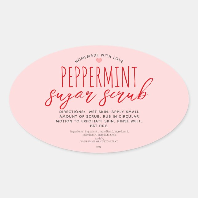 Hausgemacht mit Liebe Peppermint Zucker Scrub Cust Ovaler Aufkleber (Vorderseite)