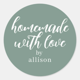 Hausgemacht mit Liebe Personalisiert Dusty Green G Runder Aufkleber