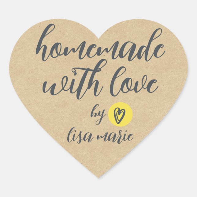 Hausgemacht mit Liebe Personalisierte Kraft Papier Herz-Aufkleber (Vorderseite)