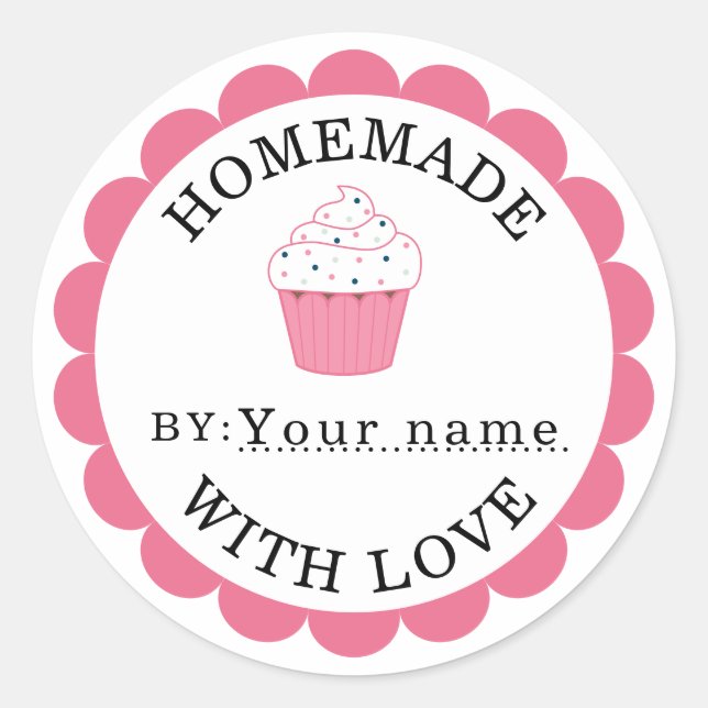 hausgemacht mit Liebe pink cupcake Runder Aufkleber (Vorderseite)