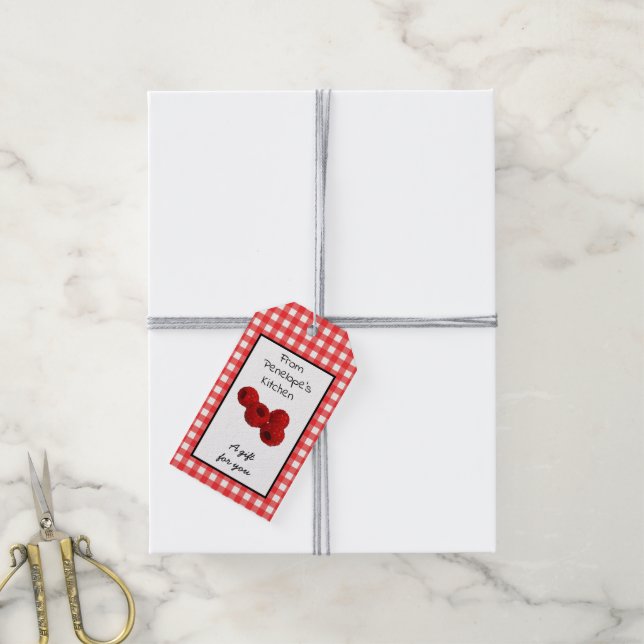 Hausgemacht mit Liebe Raspberry Jelly Red Gingham Geschenkanhänger (Mit Garn)