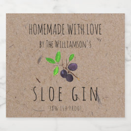 Hausgemacht mit Liebe Sloe Gin Kraft Papier Alkoholflaschenetikett