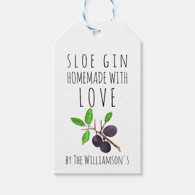 Hausgemacht mit Liebe Sloe Gin Kraft Papier Geschenkanhänger (Vorderseite)