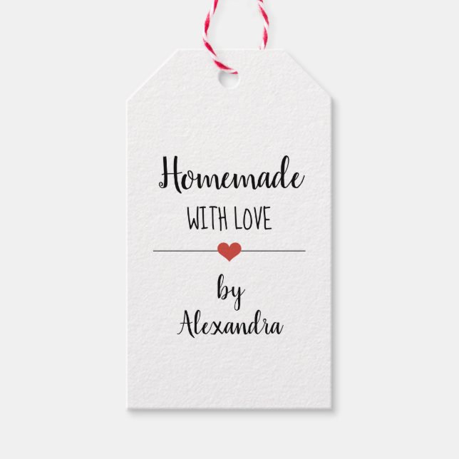 Hausgemacht mit Liebe-White-Script-Namensschild-Ta Geschenkanhänger (Vorderseite)