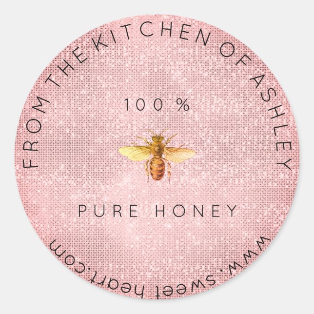 Hausgemachte 100 % Honig aus der Küche Pink Funkel Runder Aufkleber (Vorderseite)
