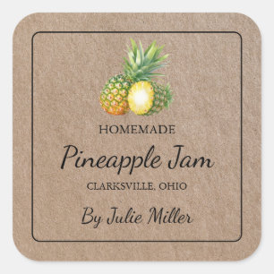 Hausgemachte Ananas-Jam-Square-Kraft-Papieretikett Quadratischer Aufkleber