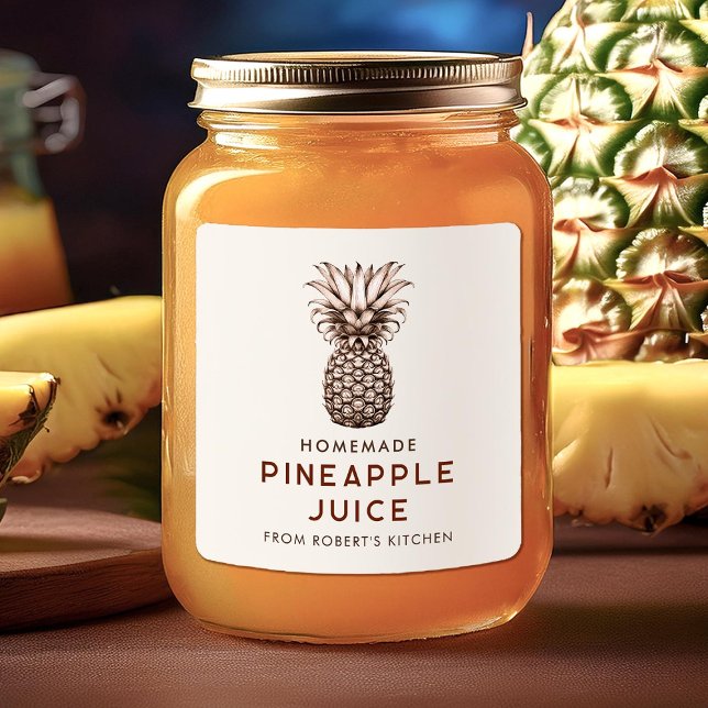 Hausgemachte Ananas-Juice Canning Jar Labels Quadratischer Aufkleber (Von Creator hochgeladen)