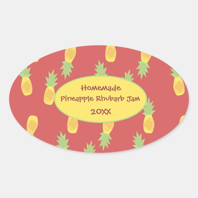 Hausgemachte Ananas Rhubarb Jam Canning Jar Label Ovaler Aufkleber (Vorderseite)